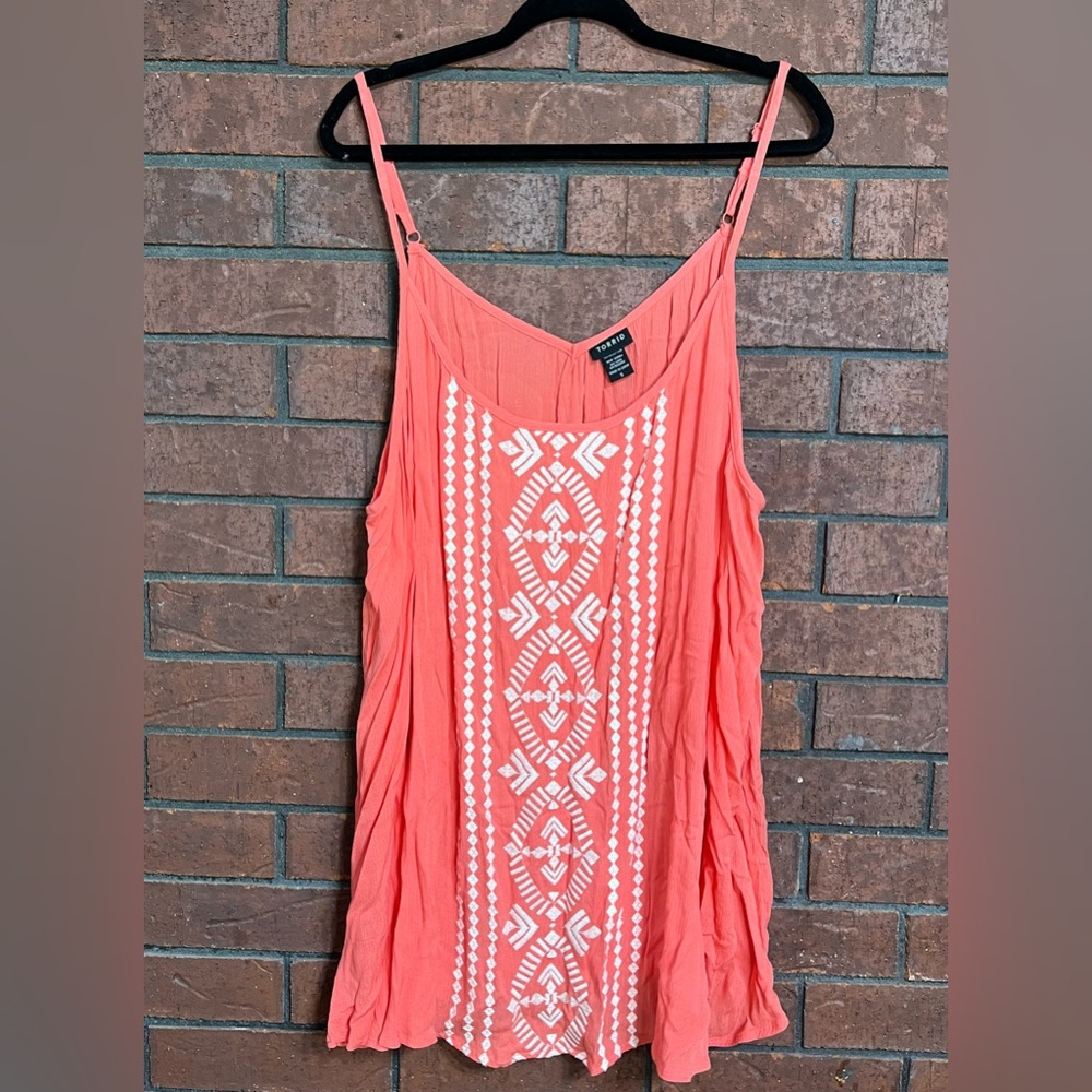 Coral Gauze Tank Top with Embroidery
